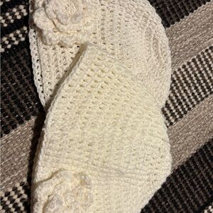 Hand made cream Knit Beanie with Floral Detail